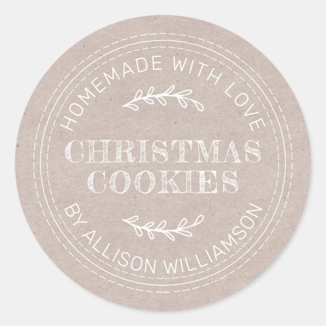 Sticker Rond Rustique fait maison de Noël Cookies Kraft Papier (Devant)