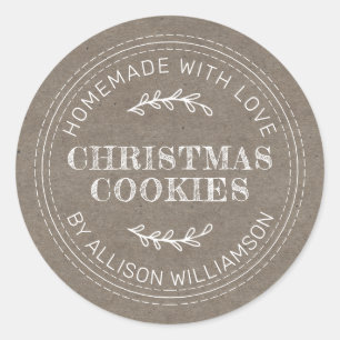 Sticker Rond Rustique fait maison de Noël Cookies Kraft Papier
