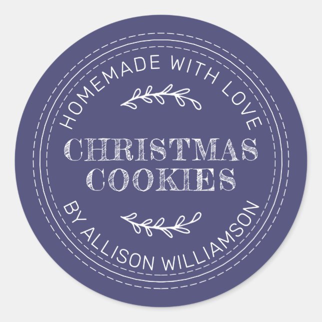 Sticker Rond Rustique fait maison de Noël Cookies Marine Bleu (Devant)