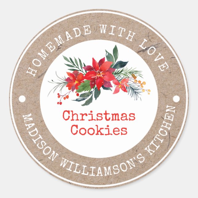 Sticker Rond Rustique Faits Maison avec Amour  | Cookies de Noë (Devant)