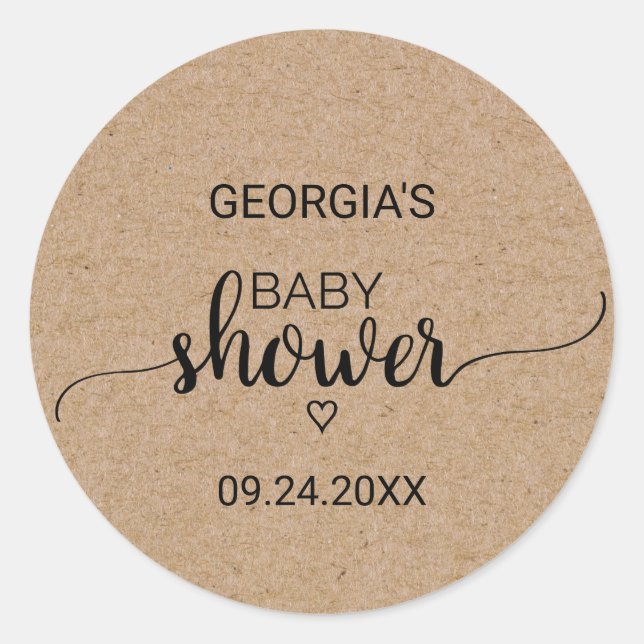 Sticker Rond Rustique Faux Kraft Baby shower de calligraphie Fa (Devant)