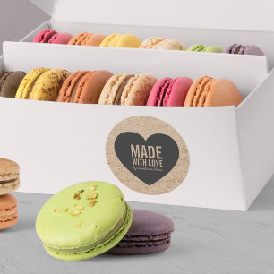 Sticker Rond Rustique Faux Kraft et Grey Heart Fabriqué avec am