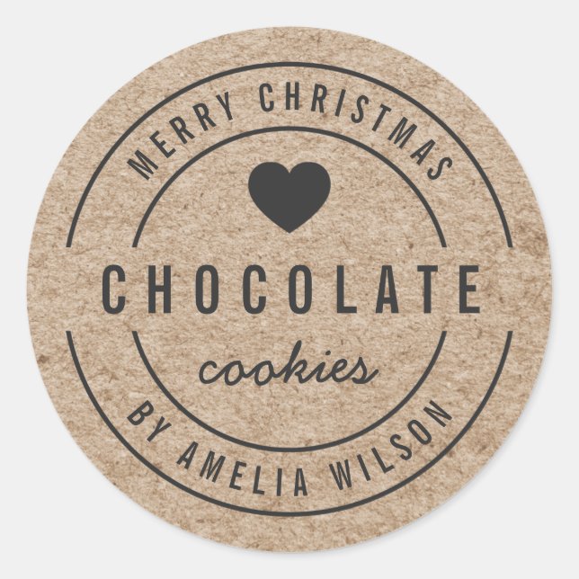 Sticker Rond Rustique Faux Kraft Marchandises maison Joyeux Noë (Devant)