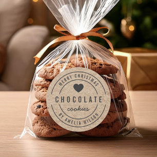 Sticker Rond Rustique Faux Kraft Marchandises maison Joyeux Noë