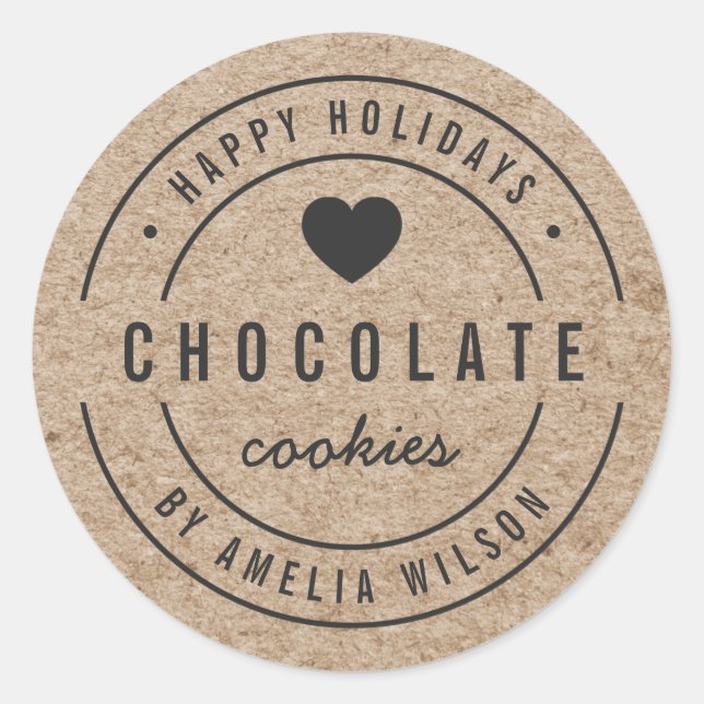 Sticker Rond Rustique Faux Kraft Marchandises maison Joyeux vac (Devant)