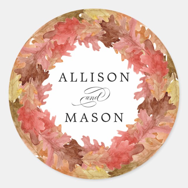Sticker Rond Rustique Feuilles Automne Automne Mariage Wreath A (Devant)