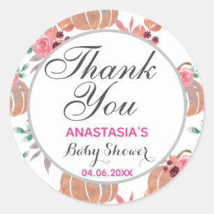 Sticker Rond Rustique Floral Automne Bébé Remerciements Shower