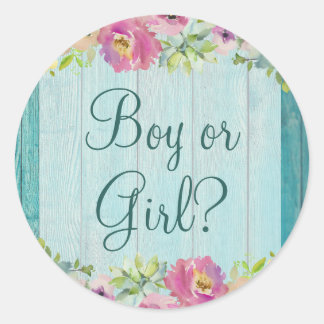 Sticker Rond Rustique Floral Bleu Bois Genre Baby shower de rév