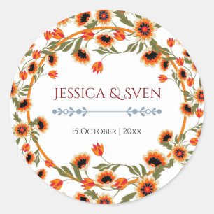 Sticker Rond Rustique Floral Scandinave Mariage inspiré Folk