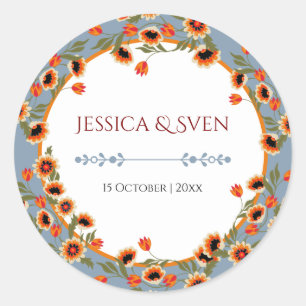 Sticker Rond Rustique Floral Scandinave Mariage inspiré Folk