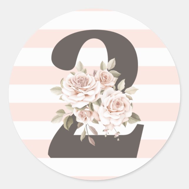 Sticker Rond Rustique Floral Shabby Chic Rose 2e fête d'anniver (Devant)
