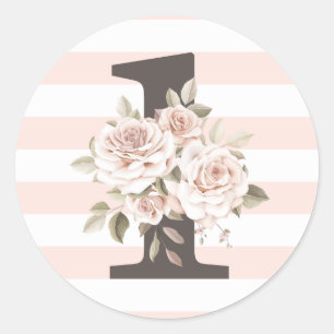 Sticker Rond Rustique Floral Shabby Chic Roses 1er anniversaire