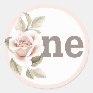 Sticker Rond Rustique Floral Shabby Chic Roses 1er anniversaire