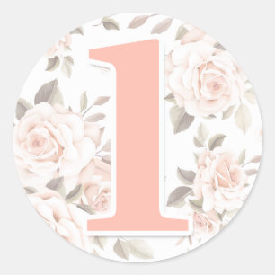 Sticker Rond Rustique Floral Shabby Chic Roses 1er anniversaire