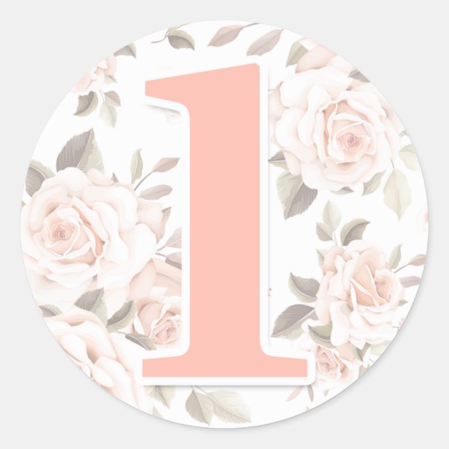 Sticker Rond Rustique Floral Shabby Chic Roses 1er anniversaire (Devant)