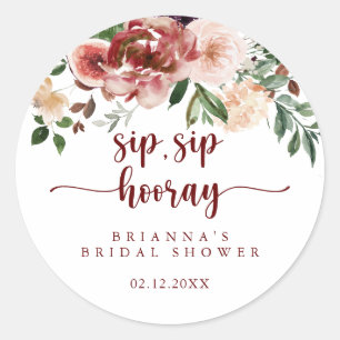 Sticker Rond Rustique Floral Sip Sip Hourra Enterrement de Vie 