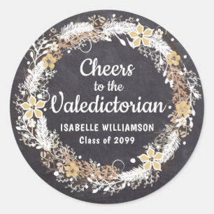 Sticker Rond Rustique Gold Blanc Floral Chalkboard Valedictoria
