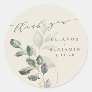Sticker Rond Rustique Gold Greenery Merci de mariage personnali