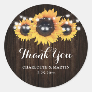 Sticker Rond Rustique Grange Bois Tournesol Mariage Faveur