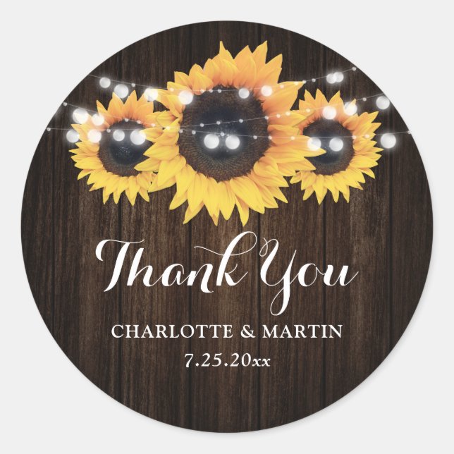 Sticker Rond Rustique Grange Bois Tournesol Mariage Faveur (Devant)