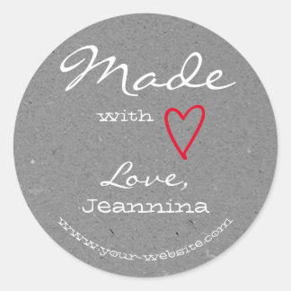 Sticker Rond Rustique gris clair fait avec amour Symbole coeur