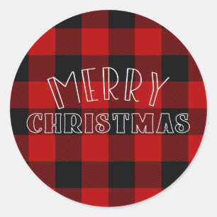 Sticker Rond Rustique Joyeux Noël Rouge Carreaux Type de Fêtes