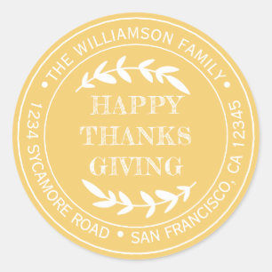Sticker Rond Rustique Joyeux Thanksgiving Adresse de Retour Jau
