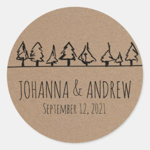 Sticker Rond Rustique Kraft Mariage d'arbre de forêt papier
