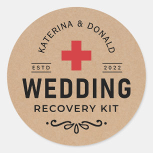 Sticker Rond Rustique Kraft Mariage Hangover Kit de récupératio