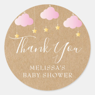 Sticker Rond Rustique kraft scintiller baby shower rose