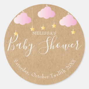 Sticker Rond Rustique kraft scintiller baby shower rose