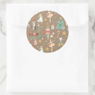 Sticker Rond Rustique Kraft Tout Casse-Noisette Noël