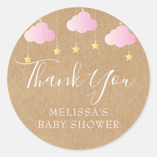 Sticker Rond Rustique kraft twinkle twinkle baby shower rose (Devant)