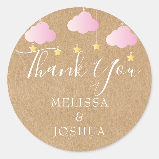 Sticker Rond Rustique kraft twinkle twinkle baby shower rose (Devant)