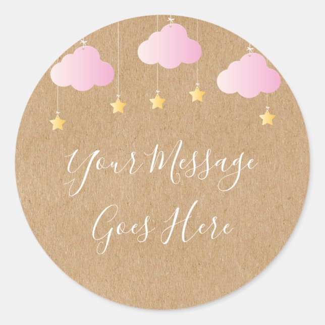 Sticker Rond Rustique kraft twinkle twinkle baby shower rose (Devant)
