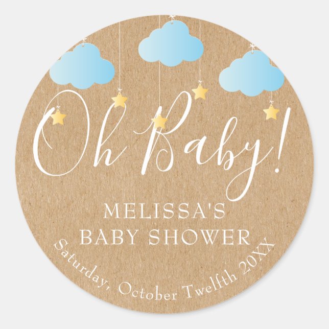 Sticker Rond Rustique Kraft Twinkle Twinkle Oh Baby baby shower (Devant)