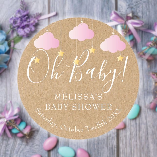 Sticker Rond Rustique Kraft Twinkle Twinkle Oh Baby Baby shower (Créateur téléchargé)