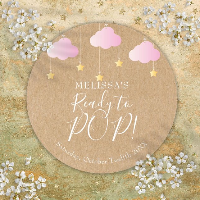 Sticker Rond Rustique Kraft Twinkle Twinkle Prêt à éclater Rose (Rustic Kraft Twinkle Twinkle Ready to POP Pink Classic Round Sticker)