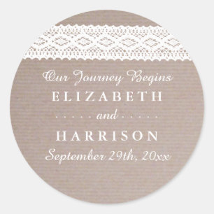 Sticker Rond Rustique Kraft & Vintage blanc dentelle mariage Fa