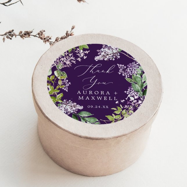 Sticker Rond Rustique Lilac | Merci violet Faveur de mariage (Créateur téléchargé)