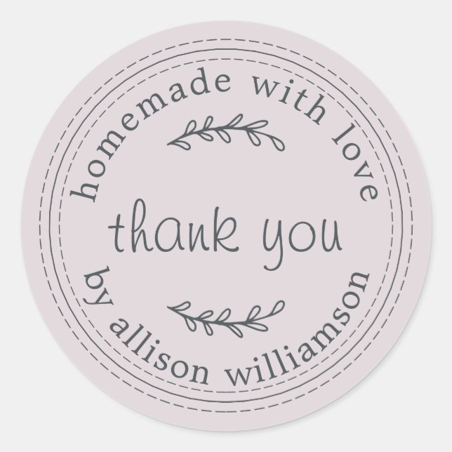 Sticker Rond Rustique Maison Avec Amour Pastel Purple Merci (Devant)