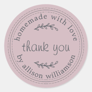 Sticker Rond Rustique Maison Avec Amour Pastel Purple Merci