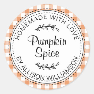 Sticker Rond Rustique maison Citrouille épice Orange Check