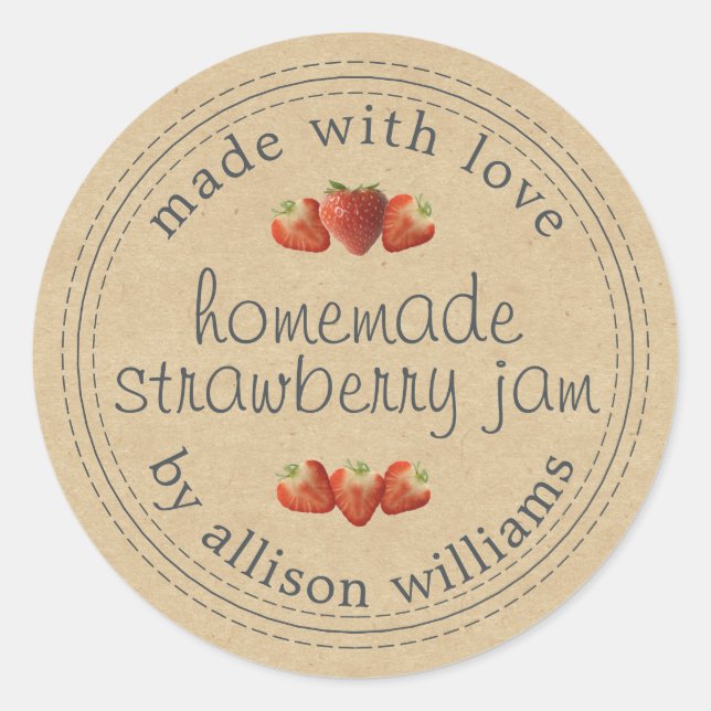 Sticker Rond Rustique maison confiture de fraises papier Kraft (Devant)