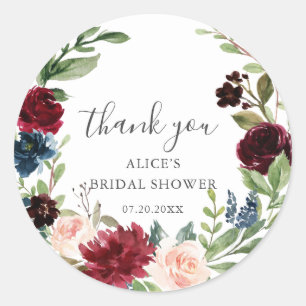 Sticker Rond Rustique Mariage Bohème Floral Fête de Fiançailles