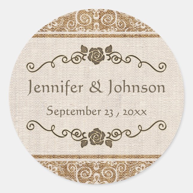 Sticker Rond Rustique Mariage de dentelle Burlap (Devant)