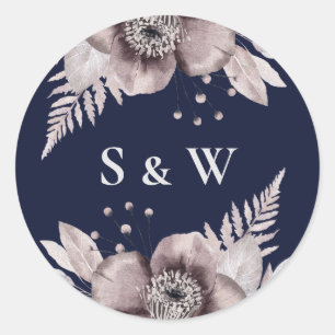 Sticker Rond Rustique Marine Mauve Floral Mariage Botanique