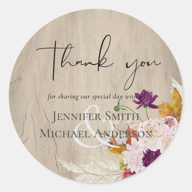 Sticker Rond Rustique Maroon Ginger Mariage Blush (Devant)