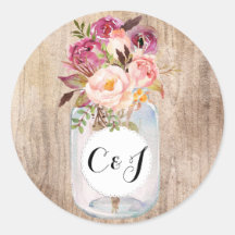 Rustique Mason Jar Aquarelle Fleurs Mariage de boi