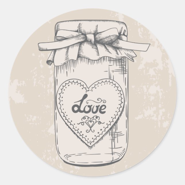 Sticker Rond Rustique Mason Jar Coeurs d'amour Tan Mariage (Devant)
